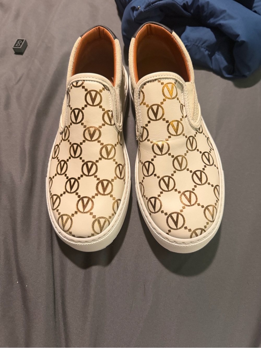 Valentino  Slip-On Logo Sneakers in Cream and Brown